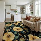 Elegant Golden Poppy Navy Rug Living Room View