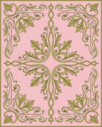 Elegant Green Leaf Scrollwork Pattern Rug - Cutout View