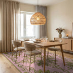 Elegant Green Leaf Scrollwork Pattern Rug - Dining Room View