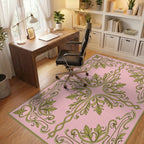 Elegant Green Leaf Scrollwork Pattern Rug - Office View