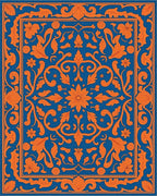 Elegant Orange Floral Damask Design Rug - Cutout View