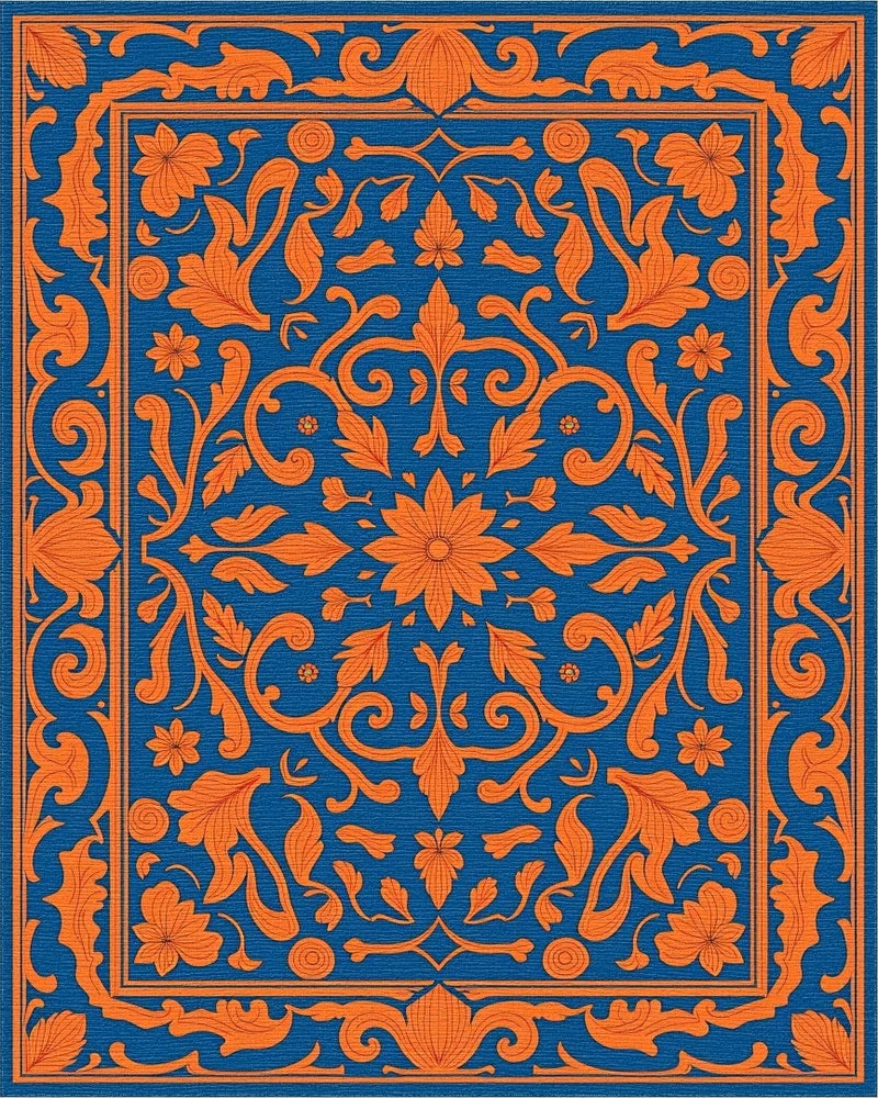 Elegant Orange Floral Damask Design Rug - Cutout View