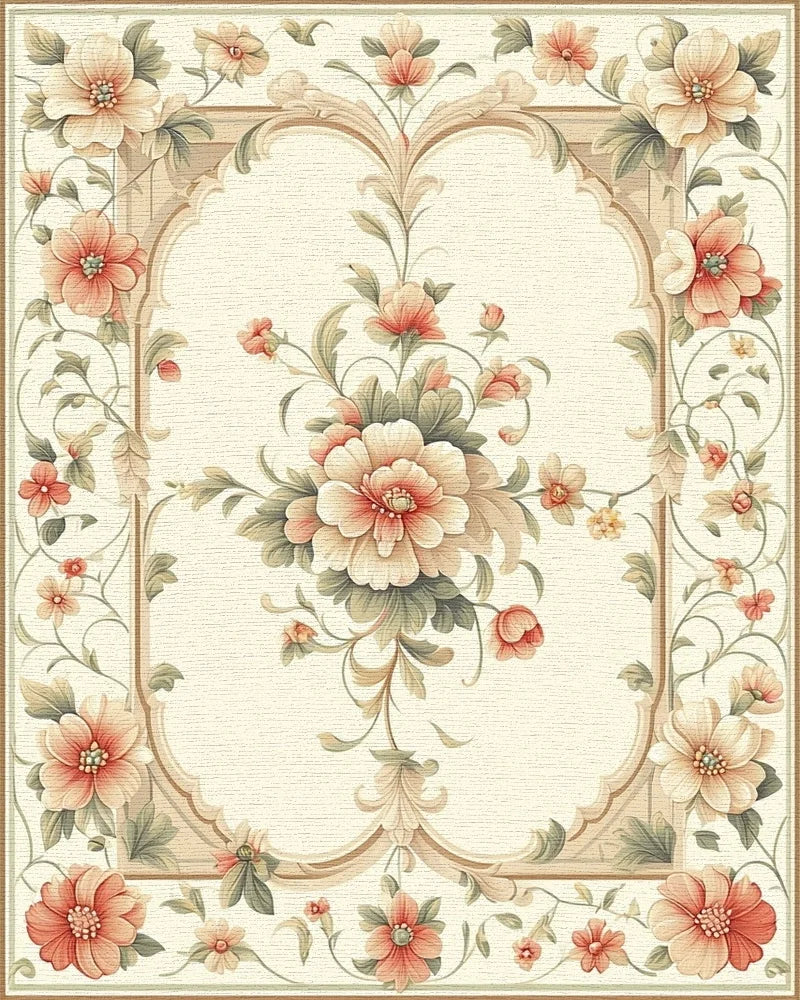 Elegant Ornate Floral Frame Rug - Cutout View