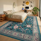 Elegant Pink Blossom Branch Artwork Rug - Bedroom View