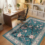 Elegant Pink Blossom Branch Artwork Rug - Office View