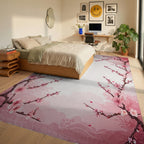 Elegant Pink Cherry Blossom Branches Rug - Bedroom View