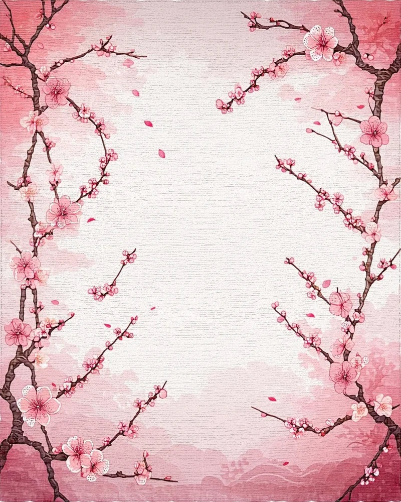Elegant Pink Cherry Blossom Branches Rug - Cutout View