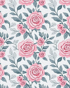 Elegant Pink Rose Floral Pattern Rug - Cutout View