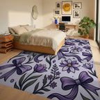 Elegant Purple Floral Ribbon Illustration Rug Bedroom View