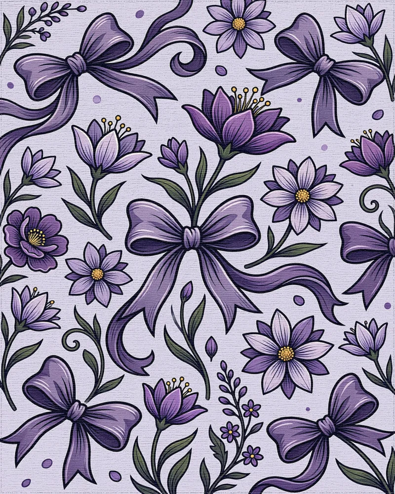 Elegant Purple Floral Ribbon Illustration Rug - Cutout View