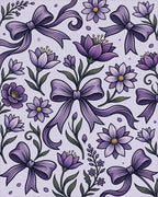 Elegant Purple Floral Ribbon Illustration Rug - Cutout View