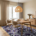 Elegant Purple Floral Ribbon Illustration Rug Dining Room View