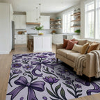 Elegant Purple Floral Ribbon Illustration Rug Living Room View