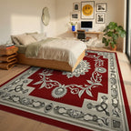 Elegant Red Floral Mandala Pattern Rug - Bedroom View