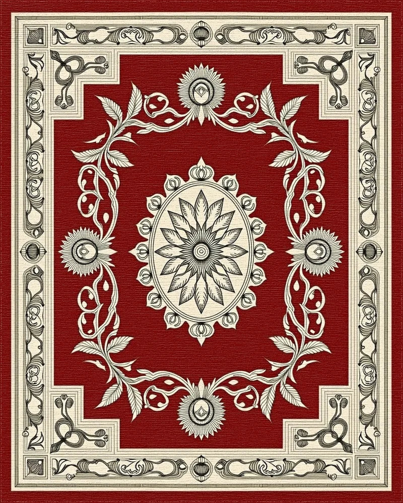 Elegant Red Floral Mandala Pattern Rug - Cutout View