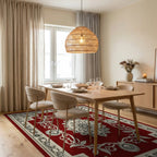 Elegant Red Floral Mandala Pattern Rug - Dining Room View