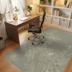 Elegant Sage and Ivory Floral Illustration Rug Office View