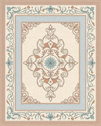 Elegant Sage and Peach Floral Medallion Rug - Cutout View