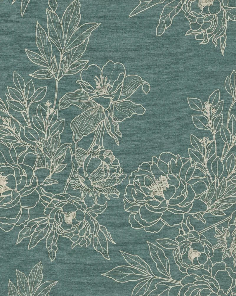Elegant Sage Green Peony Botanical Illustration Rug - Cutout View