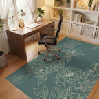 Elegant Sage Green Peony Botanical Illustration Rug Office View