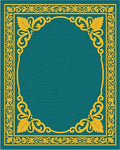 Elegant Teal Gold Floral Scroll Border Rug - Cutout View