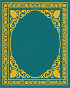 Elegant Teal Gold Floral Scroll Border Rug - Cutout View