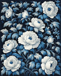 Elegant White Blue Floral Petal Pattern Rug - Cutout View