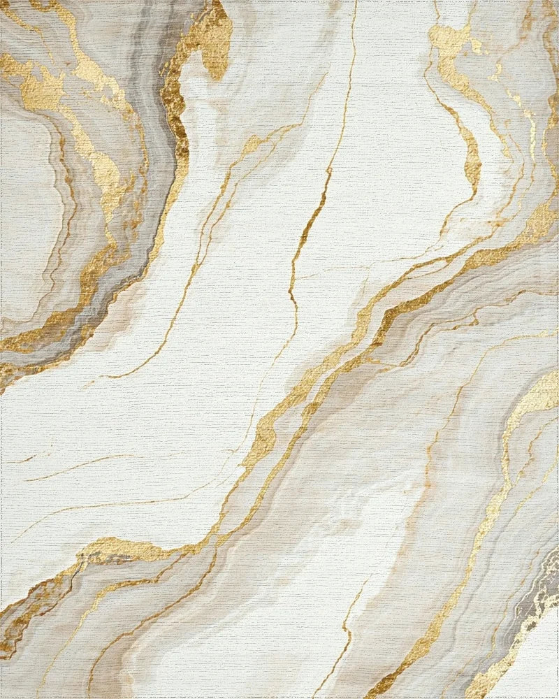 Elegant White Gold Agate Streaks Rug - Cutout View