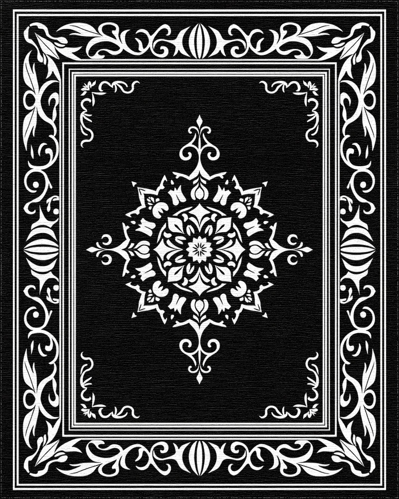 Elegant White Mandala Black Frame Rug - Cutout View