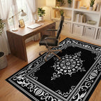 Elegant White Mandala Black Frame Rug Office View
