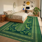 Emerald Alligator Tribal Frame Rug - Bedroom View