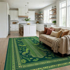 Emerald Alligator Tribal Frame Rug - Living Room View