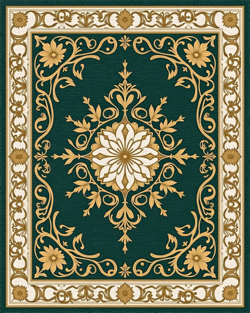 Emerald Botanical Floral Medallion Rug - Cutout View