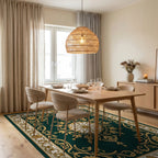 Emerald Botanical Floral Medallion Rug Dining Room View