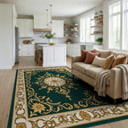 Emerald Botanical Floral Medallion Rug Living Room View