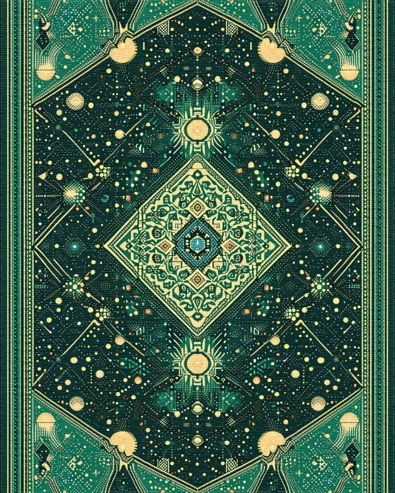 Emerald Celestial Geometric Diamond Rug - Cutout View