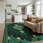 Emerald Celestial Geometric Diamond Rug - Living Room View