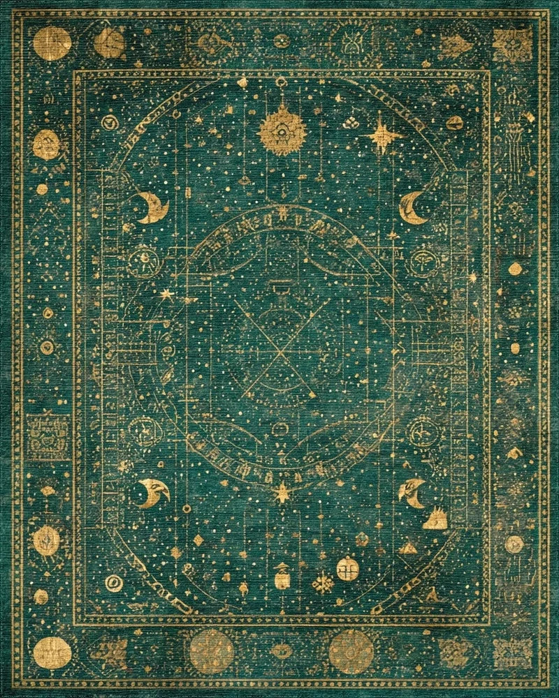 Emerald Celestial Map Ancient Parchment Rug - Cutout View