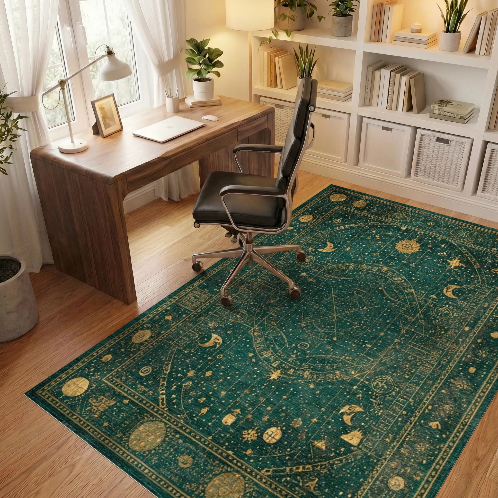 Emerald Celestial Map Ancient Parchment Rug - Office View