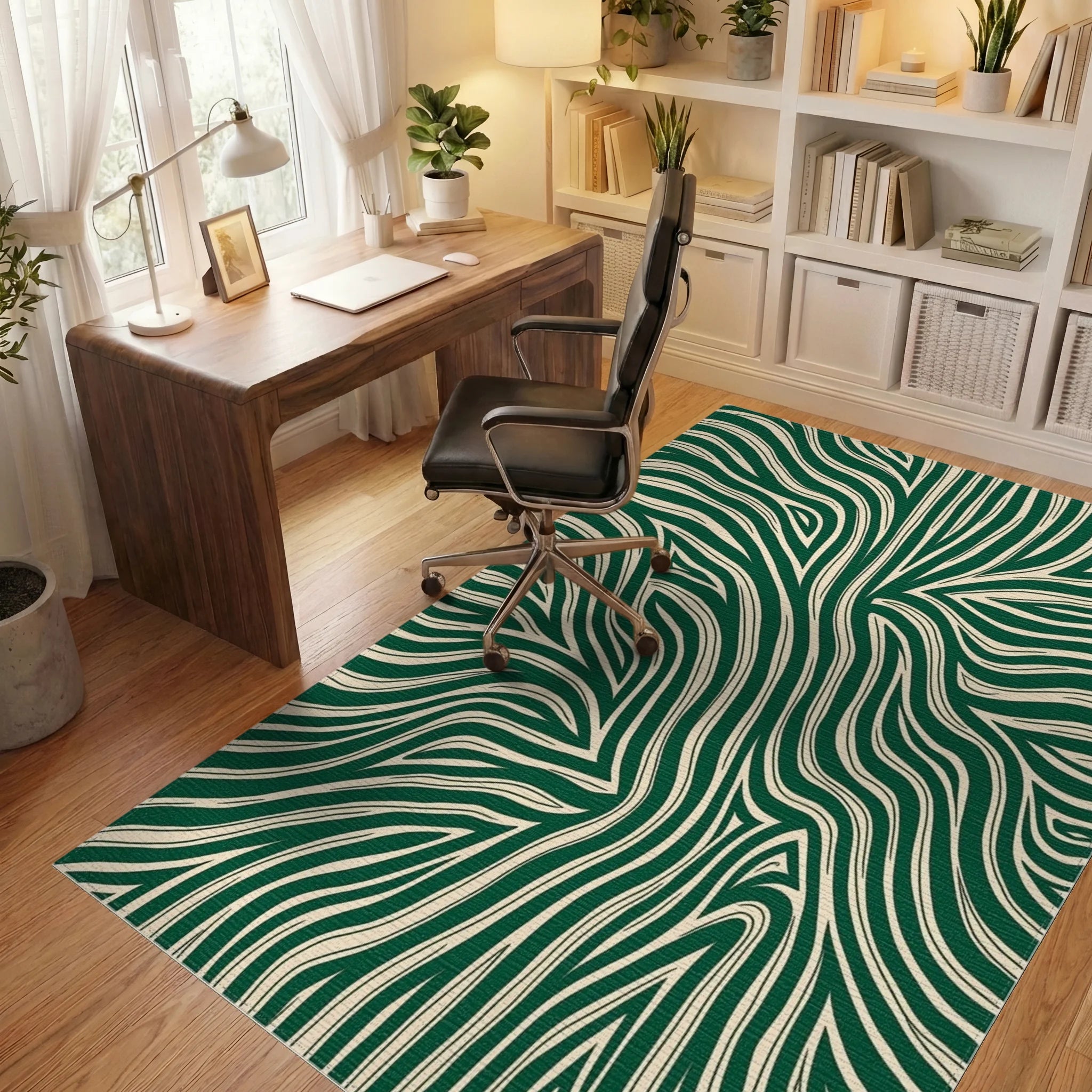 Emerald Cream Organic Flow Rug Office View