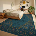 Emerald Floral Medallion Border Rug Bedroom View