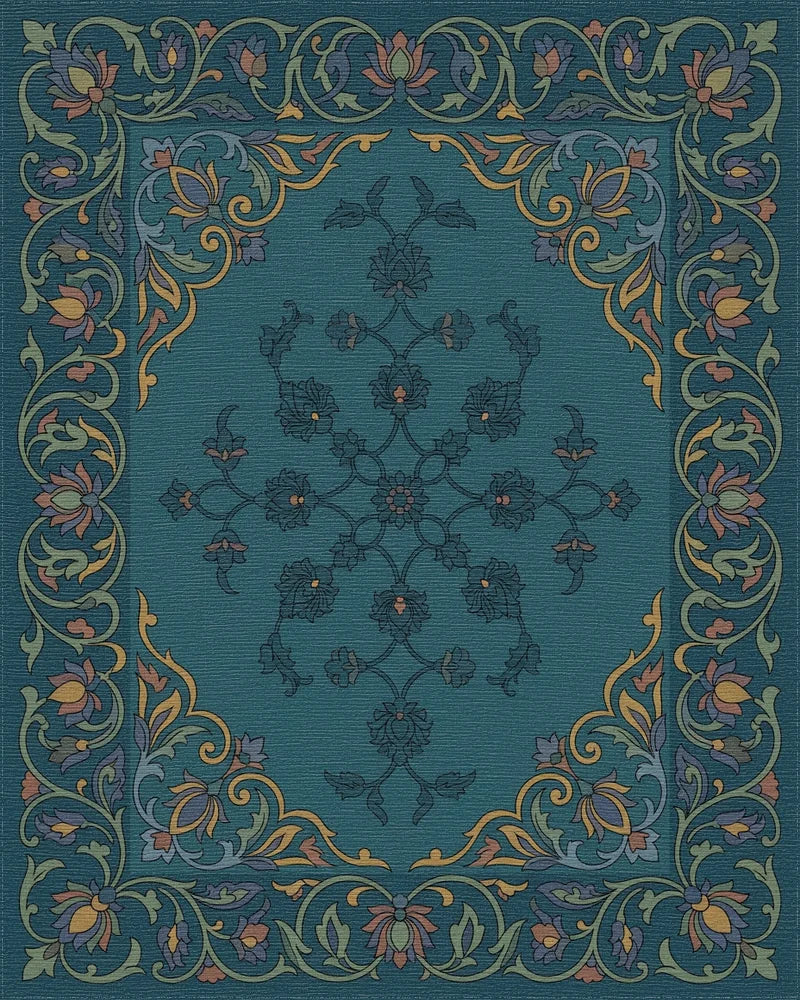 Emerald Floral Medallion Border Rug - Cutout View