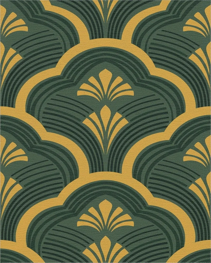 Emerald Gold Fan Scallop Rug - Cutout View