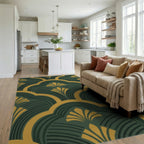 Emerald Gold Fan Scallop Rug Living Room View