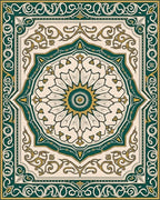 Emerald Gold Floral Medallion Design Rug - Cutout View