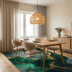 Emerald Gold Veined Marble Rug - Dining Room View