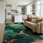 Emerald Gold Veined Marble Rug - Living Room View