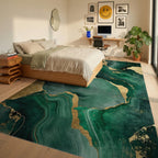 Emerald Gold Veined Marble Rug - Bedroom View