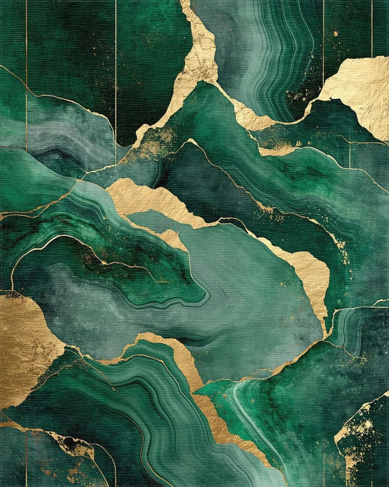 Emerald Gold Veined Marble Rug - Cutout View