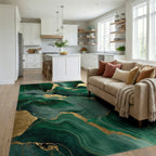 Emerald Gold Veined Marble Rug - Living Room View